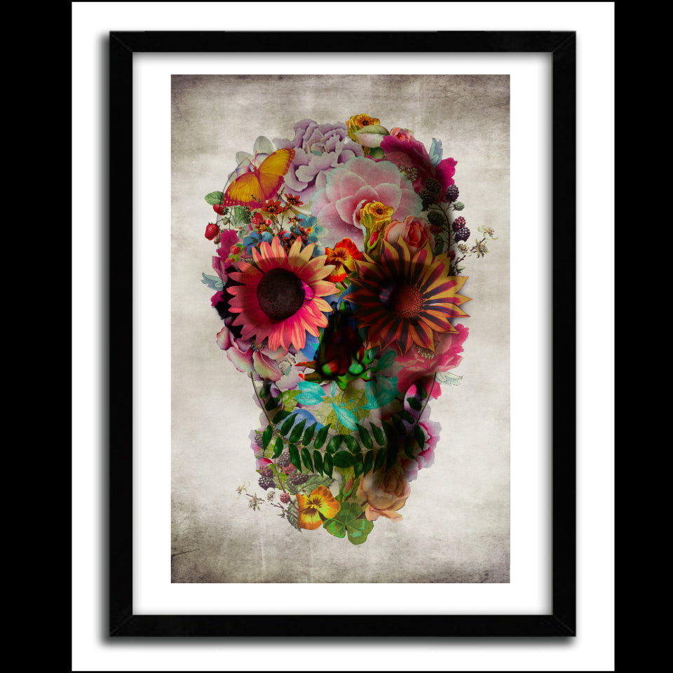 Affiche Floral SKULL by ALI GULEC, a limited edition art print featuring a floral skull design on fine arts paper.
